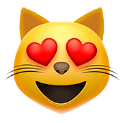 lachende Katze mit Herzen als Augen