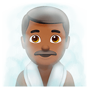 🧖🏾‍♂️ Emoji Hombre En Una Sauna: Tono De Piel Oscuro Medio en Apple iOS 11.3.