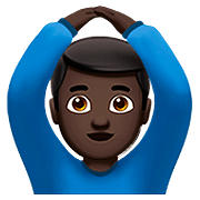 🙆🏿‍♂️ Emoji Mann mit Händen auf dem Kopf: dunkle Hautfarbe Apple iOS 13.2.