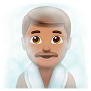 🧖🏽‍♂️ Emoji Mann in Dampfsauna: mittlere Hautfarbe Apple iOS 13.2.