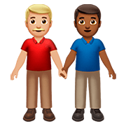👨🏼‍🤝‍👨🏾 Emoji händchenhaltende Männer: mittelhelle Hautfarbe, mitteldunkle Hautfarbe Apple iOS 13.2.