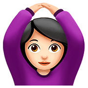 🙆🏻‍♀️ Emoji Frau mit Händen auf dem Kopf: helle Hautfarbe Apple iOS 13.2.