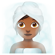 🧖🏾‍♀️ Emoji Mujer En Una Sauna: Tono De Piel Oscuro Medio en Apple iOS 13.2.
