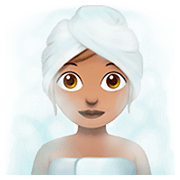 🧖🏽‍♀️ Emoji Frau in Dampfsauna: mittlere Hautfarbe Apple iOS 13.2.
