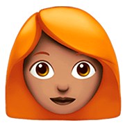 Émoji 👩🏽‍🦰 Femme : Peau Légèrement Mate Et Cheveux Roux sur Apple iOS 13.2.