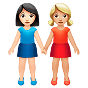 👩🏻‍🤝‍👩🏼 Emoji Mujeres De La Mano: Tono De Piel Claro, Tono De Piel Claro Medio en Apple iOS 13.2.