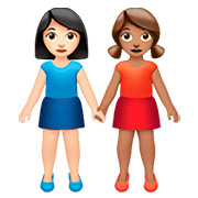 👩🏻‍🤝‍👩🏽 Emoji händchenhaltende Frauen: helle Hautfarbe, mittlere Hautfarbe Apple iOS 13.2.