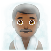 🧖🏾‍♂️ Emoji Hombre En Una Sauna: Tono De Piel Oscuro Medio en Apple iOS 13.3.