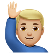 🙋🏼‍♂️ Emoji Mann mit erhobenem Arm: mittelhelle Hautfarbe Apple iOS 13.3.