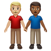 👨🏼‍🤝‍👨🏾 Emoji händchenhaltende Männer: mittelhelle Hautfarbe, mitteldunkle Hautfarbe Apple iOS 13.3.