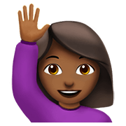 🙋🏾‍♀️ Emoji Frau mit erhobenem Arm: mitteldunkle Hautfarbe Apple iOS 13.3.