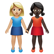 👩🏼‍🤝‍👩🏿 Emoji händchenhaltende Frauen: mittelhelle Hautfarbe, dunkle Hautfarbe Apple iOS 13.3.