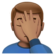 🤦🏽‍♂️ Emoji sich an den Kopf fassender Mann: mittlere Hautfarbe Apple iOS 14.2.