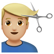 Émoji 💇🏼‍♂️ Homme Qui Se Fait Couper Les Cheveux : Peau Moyennement Claire sur Apple iOS 14.2.