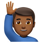 Emoji 🙋🏾‍♂️ Uomo Con Mano Alzata: Carnagione Abbastanza Scura su Apple iOS 14.2.