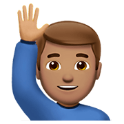 Émoji 🙋🏽‍♂️ Homme Qui Lève La Main : Peau Légèrement Mate sur Apple iOS 14.2.