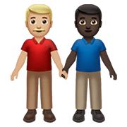 👨🏼‍🤝‍👨🏿 Emoji händchenhaltende Männer: mittelhelle Hautfarbe, dunkle Hautfarbe Apple iOS 14.2.