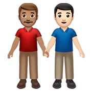 👨🏽‍🤝‍👨🏻 Emoji händchenhaltende Männer: mittlere Hautfarbe, helle Hautfarbe Apple iOS 14.2.