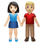 👩🏻‍🤝‍👨🏼 Emoji Mann und Frau halten Hände: helle Hautfarbe, mittelhelle Hautfarbe Apple iOS 14.2.