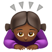 🙇🏾‍♀️ Emoji Mulher Fazendo Reverência: Pele Morena Escura na Apple iOS 14.2.