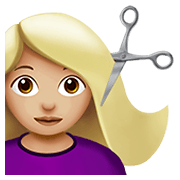 Émoji 💇🏼‍♀️ Femme Qui Se Fait Couper Les Cheveux : Peau Moyennement Claire sur Apple iOS 14.2.