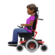 👩🏾‍🦼 Emoji Frau in elektrischem Rollstuhl: mitteldunkle Hautfarbe Apple iOS 14.2.