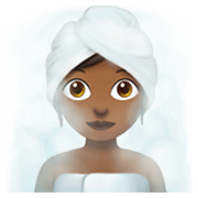 🧖🏾‍♀️ Emoji Frau in Dampfsauna: mitteldunkle Hautfarbe Apple iOS 14.2.