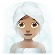 🧖🏽‍♀️ Emoji Frau in Dampfsauna: mittlere Hautfarbe Apple iOS 14.2.