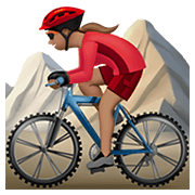 🚵🏽‍♀️ Emoji Mulher Fazendo Mountain Bike: Pele Morena na Apple iOS 14.2.