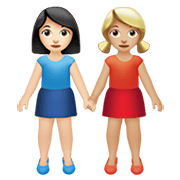 Émoji 👩🏻‍🤝‍👩🏼 Deux Femmes Se Tenant La Main : Peau Claire Et Peau Moyennement Claire sur Apple iOS 14.2.