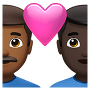 👨🏾‍❤️‍👨🏿 Emoji Liebespaar - Mann: mitteldunkle Hautfarbe, Mann: dunkle Hautfarbe Apple iOS 14.5.