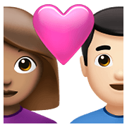 👩🏽‍❤️‍👨🏻 Emoji Liebespaar - Frau: mittlere Hautfarbe, Mann: helle Hautfarbe Apple iOS 14.5.