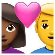 👩🏾‍❤️‍👨 Emoji Liebespaar - Frau: mitteldunkle Hautfarbe, Hombre Apple iOS 14.5.