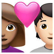 Emoji 👩🏽‍❤️‍🧑🏻 Coppia Con Cuore: Donna, persona, Carnagione Olivastra, Carnagione Chiara su Apple iOS 14.5.
