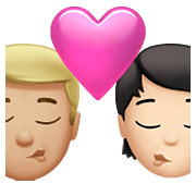 Emoji 👨🏼‍❤️‍💋‍🧑🏻 Bacio Tra Coppia: uomo, persona, Carnagione Abbastanza Chiara, Carnagione Chiara su Apple iOS 14.5.