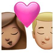 👩🏽‍❤️‍💋‍👨🏼 Emoji sich küssendes Paar - Frau: mittlere Hautfarbe, Mann: mittelhelle Hautfarbe Apple iOS 14.5.
