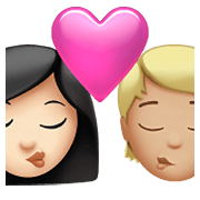 Emoji 👩🏻‍❤️‍💋‍🧑🏼 Bacio Tra Coppia: Donna, persona, Carnagione Chiara, Carnagione Abbastanza Chiara su Apple iOS 14.5.