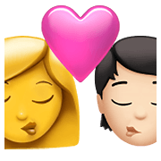 Emoji 👩‍❤️‍💋‍🧑🏻 Bacio Tra Coppia: Donna, persona, Nessun tono della pelle, Carnagione Chiara su Apple iOS 14.5.