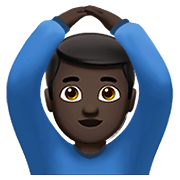 🙆🏿‍♂️ Emoji Mann mit Händen auf dem Kopf: dunkle Hautfarbe Apple iOS 14.5.