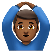🙆🏾‍♂️ Emoji Mann mit Händen auf dem Kopf: mitteldunkle Hautfarbe Apple iOS 14.5.
