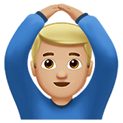 🙆🏼‍♂️ Emoji Mann mit Händen auf dem Kopf: mittelhelle Hautfarbe Apple iOS 14.5.