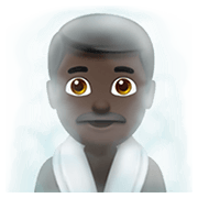 🧖🏿‍♂️ Emoji Mann in Dampfsauna: dunkle Hautfarbe Apple iOS 14.5.