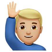🙋🏼‍♂️ Emoji Mann mit erhobenem Arm: mittelhelle Hautfarbe Apple iOS 14.5.