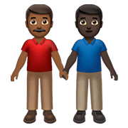 👨🏾‍🤝‍👨🏿 Emoji händchenhaltende Männer: mitteldunkle Hautfarbe, dunkle Hautfarbe Apple iOS 14.5.