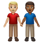 👨🏼‍🤝‍👨🏾 Emoji händchenhaltende Männer: mittelhelle Hautfarbe, mitteldunkle Hautfarbe Apple iOS 14.5.