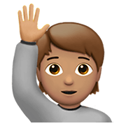🙋🏽 Emoji Person mit erhobenem Arm: mittlere Hautfarbe Apple iOS 14.5.