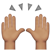 🙌🏽 Emoji zwei erhobene Handflächen: mittlere Hautfarbe Apple iOS 14.5.