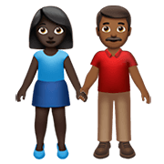 👩🏿‍🤝‍👨🏾 Emoji Mann und Frau halten Hände: dunkle Hautfarbe, mitteldunkle Hautfarbe Apple iOS 14.5.