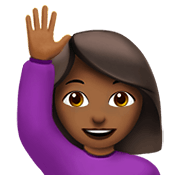 Emoji 🙋🏾‍♀️ Donna Con Mano Alzata: Carnagione Abbastanza Scura su Apple iOS 14.5.