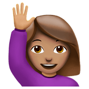 🙋🏽‍♀️ Emoji Frau mit erhobenem Arm: mittlere Hautfarbe Apple iOS 14.5.